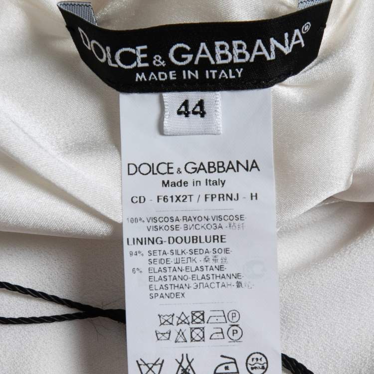 Pre Owned Dolce & Gabbana White Peony Printed Crepe Sleeveless Shift Dress M