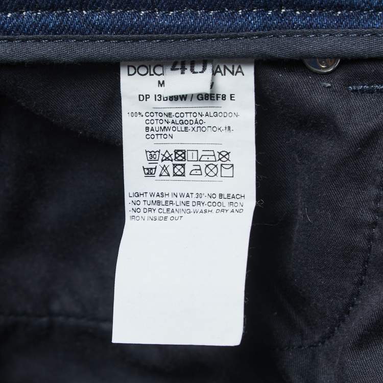 Pre Owned Dolce & Gabbana Blue Medieval Print Denim High Waist Boyfriend Jeans S Waist 26"
