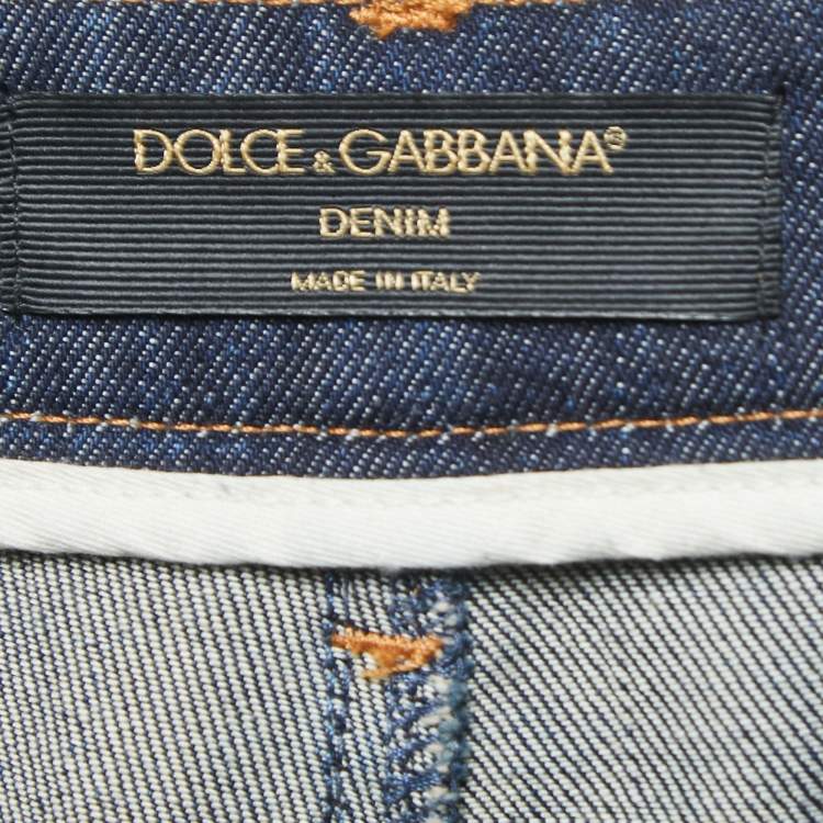 Pre Owned Dolce & Gabbana Blue Denim Flared Embroidered Jeans S Waist 27"