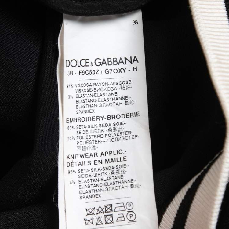 Pre Owned Dolce & Gabbana Black Knit Floral Patch Logo Detailed Zip Front Jacket S