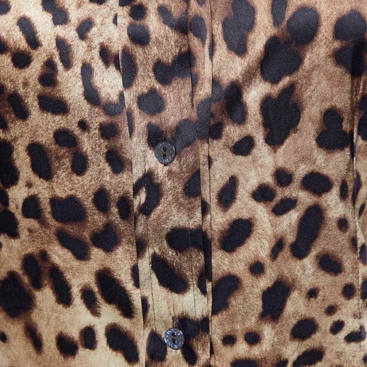 Pre Owned Dolce & Gabbana Brown Animal Printed Silk Satin Button Front Shirt M