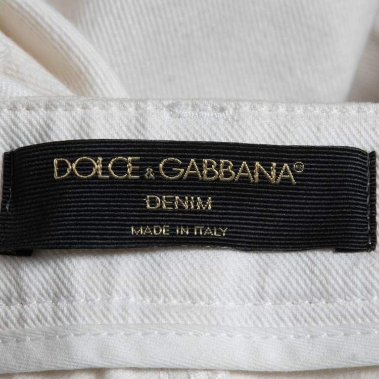 Pre Owned Dolce & Gabbana White Denim Sacred Heart Patch Flared Jeans M Waist 28"