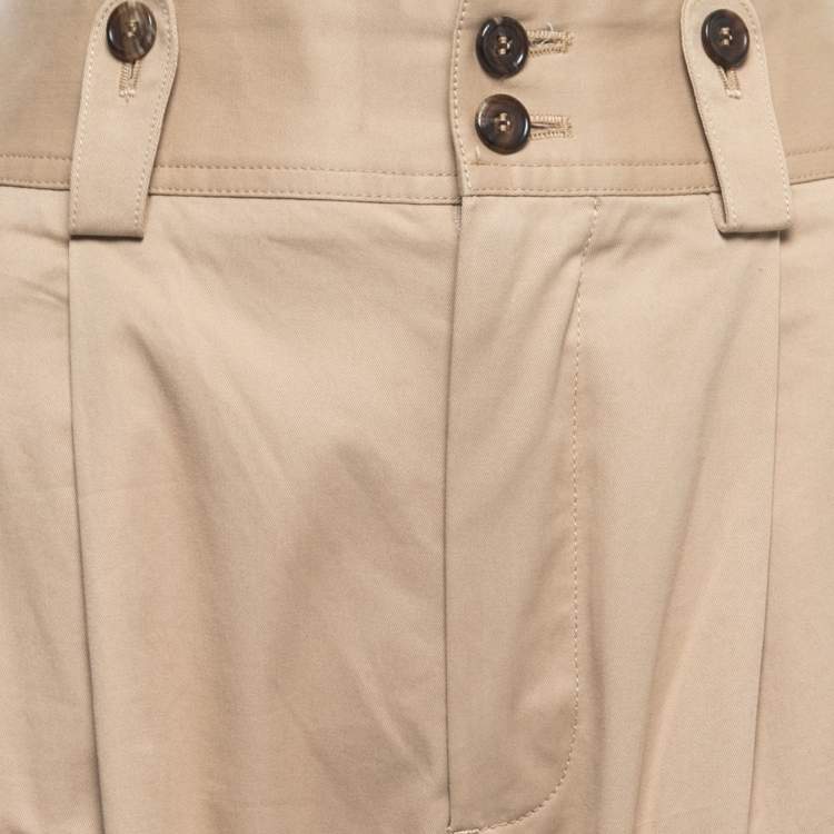 Pre Owned Dolce & Gabbana Beige Cotton Pleated High Waist Cargo Pants S