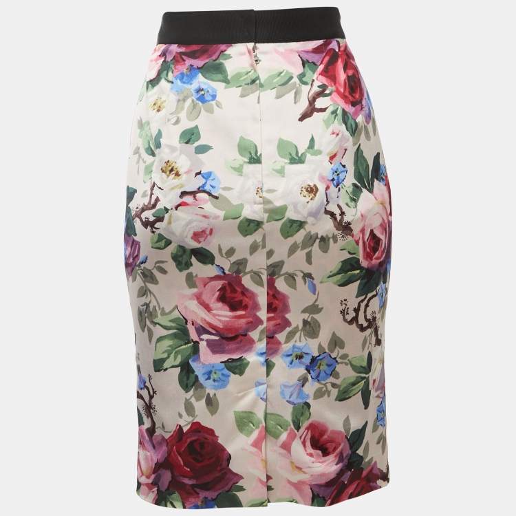 Pre Owned Dolce & Gabbana Multicolor Floral Print Crepe Pencil Skirt S