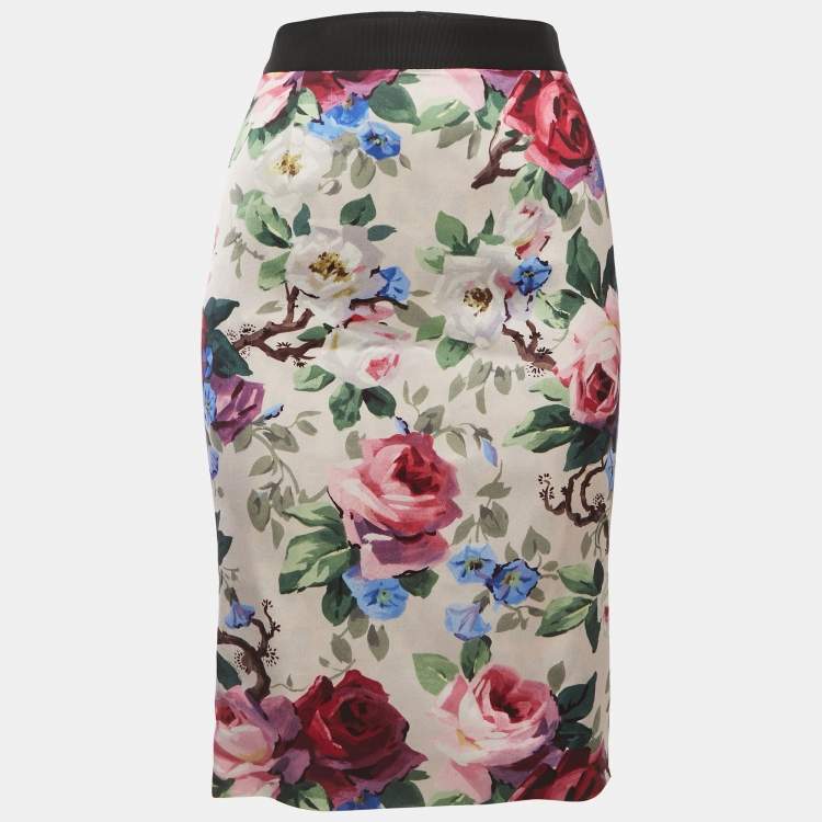 Pre Owned Dolce & Gabbana Multicolor Floral Print Crepe Pencil Skirt S