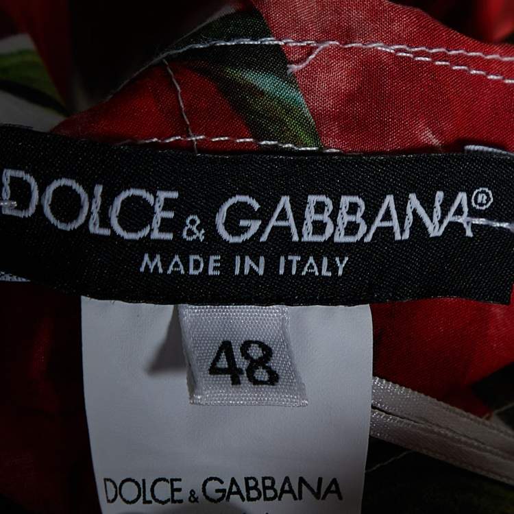 Pre Owned Dolce & Gabbana Red Floral Printed Cotton Cold Shoulder Mini Dress L