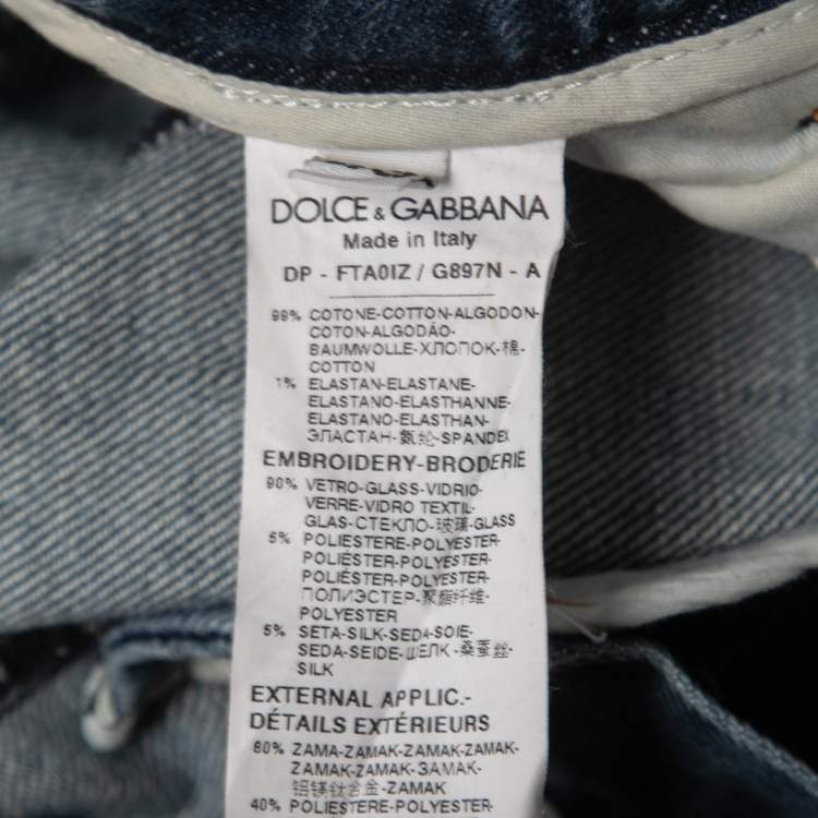 Pre Owned Dolce & Gabbana Blue  Washed Denim Embellished Heart Detail Flared Jeans S Waist 26"