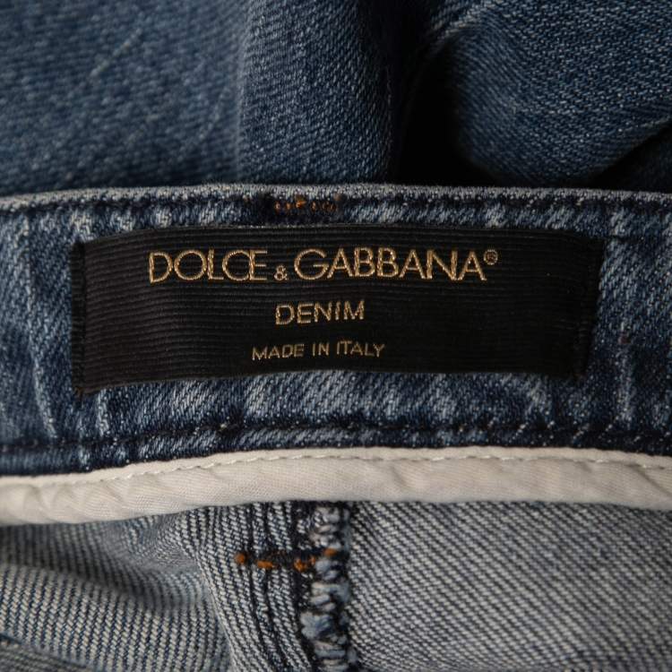 Pre Owned Dolce & Gabbana Blue  Washed Denim Embellished Heart Detail Flared Jeans S Waist 26"