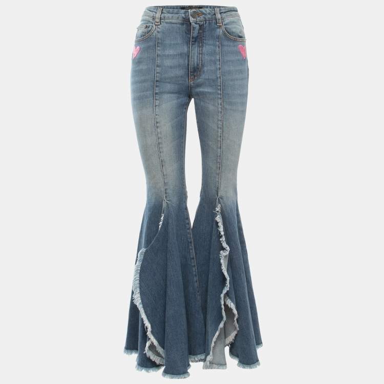 Pre Owned Dolce & Gabbana Blue  Washed Denim Embellished Heart Detail Flared Jeans S Waist 26"