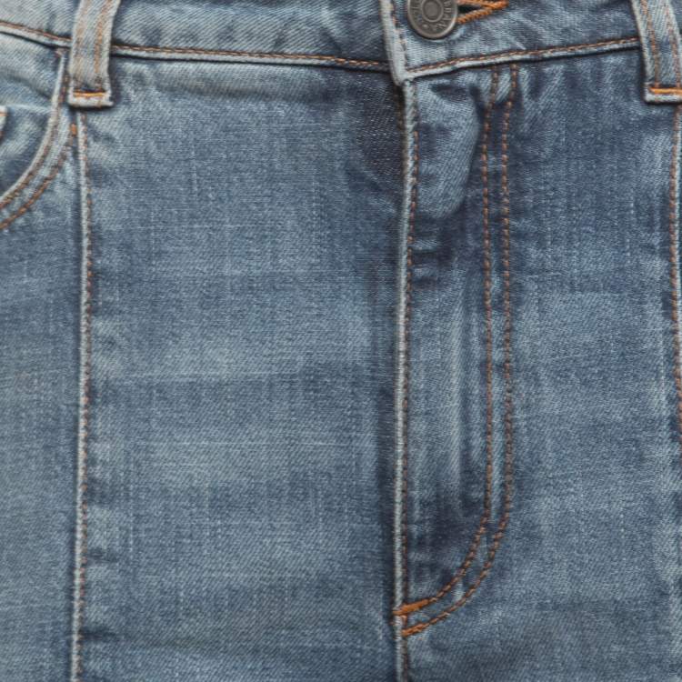 Pre Owned Dolce & Gabbana Blue  Washed Denim Embellished Heart Detail Flared Jeans S Waist 26"