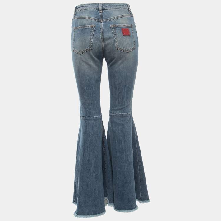 Pre Owned Dolce & Gabbana Blue  Washed Denim Embellished Heart Detail Flared Jeans S Waist 26"
