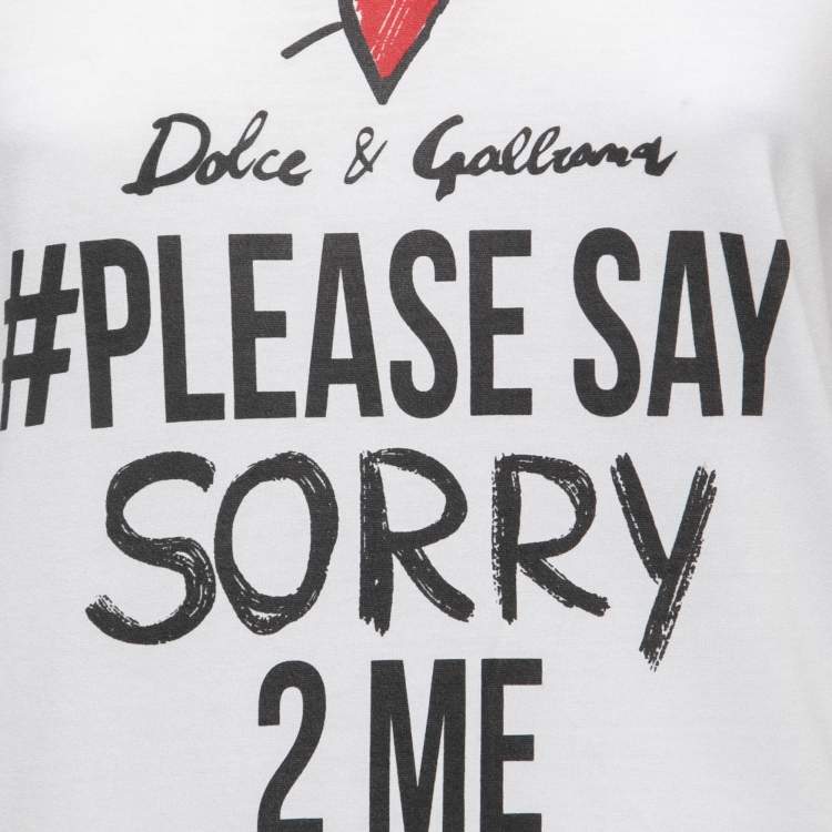 Pre Owned Dolce & Gabbana White Print Cotton Embellished Zip Detail Short Sleeve T-Shirt XS