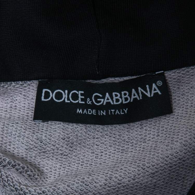 Pre Owned Dolce & Gabbana Navy Blue 'I Want To Bee King' Print Cotton Hooded Sweatshirt L