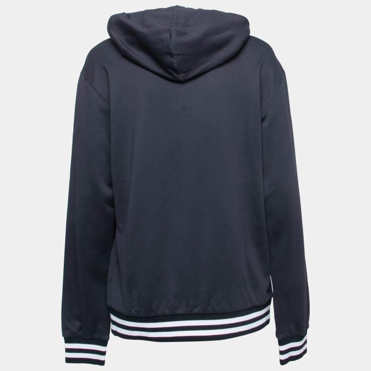 Pre Owned Dolce & Gabbana Navy Blue 'I Want To Bee King' Print Cotton Hooded Sweatshirt L
