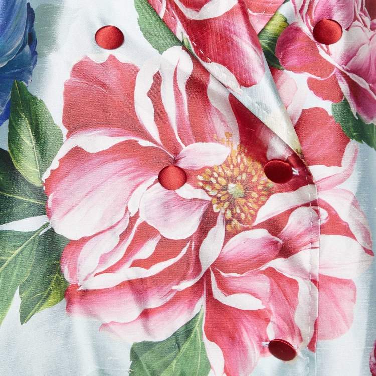 Pre Owned Dolce & Gabbana Blue Floral Printed Silk Double Breasted Blazer XL