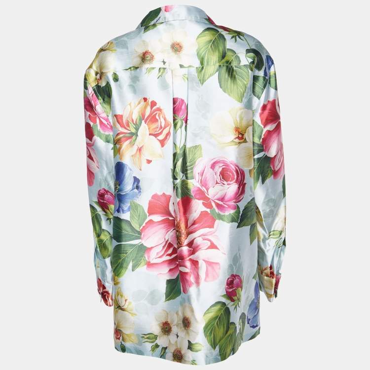 Pre Owned Dolce & Gabbana Blue Floral Printed Silk Double Breasted Blazer XL