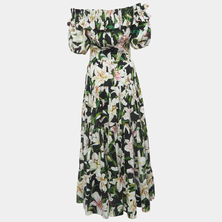Pre Owned Dolce & Gabbana Black Floral Cotton Off Shoulder Maxi Dress M