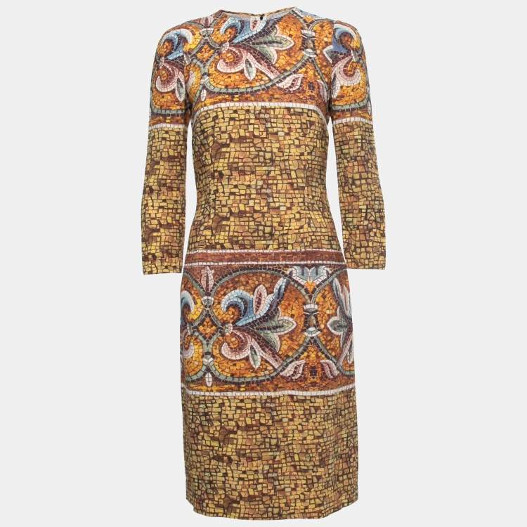 Pre Owned Dolce & Gabbana Multicolor Moisac Printed Crepe Midi Dress S