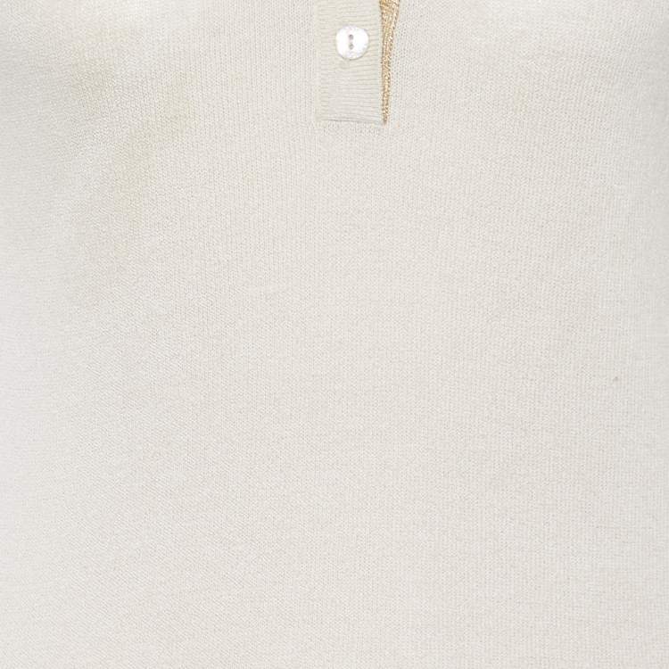 Pre Owned Dolce & Gabbana Beige Knit Logo Detail Polo T-shirt L