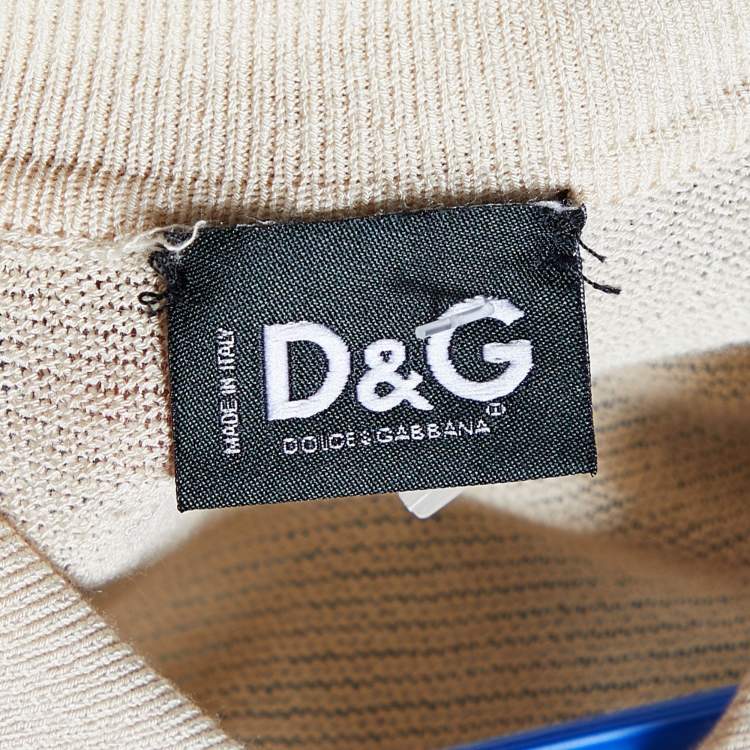 Pre Owned Dolce & Gabbana Beige Knit Logo Detail Polo T-shirt L