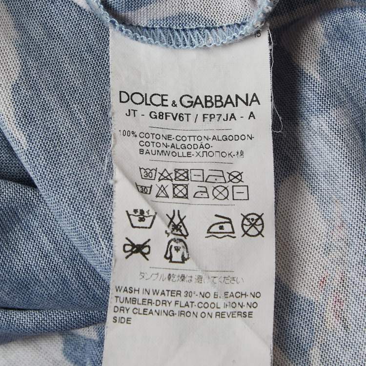 Pre Owned Dolce & Gabbana Navy Blue Birds Print Cotton V Neck Half Sleeve T-Shirt L