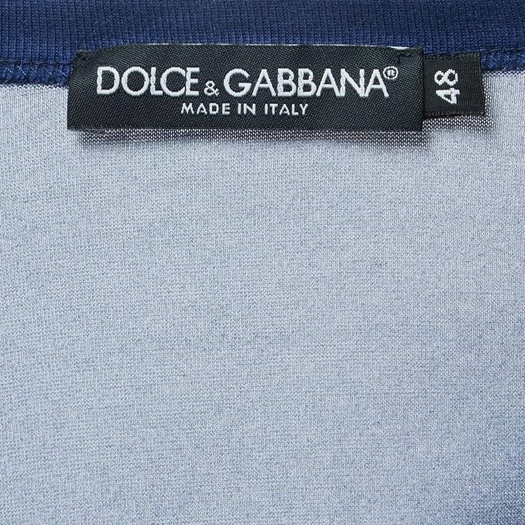 Pre Owned Dolce & Gabbana Navy Blue Birds Print Cotton V Neck Half Sleeve T-Shirt L