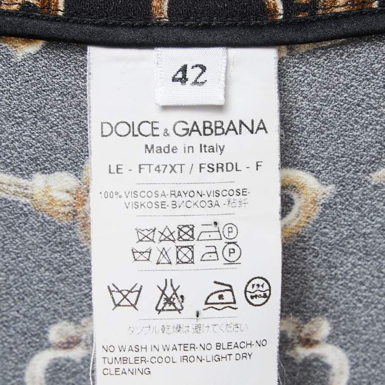 Pre Owned Dolce & Gabbana Black Key Print Crepe Slim Fit Pants M