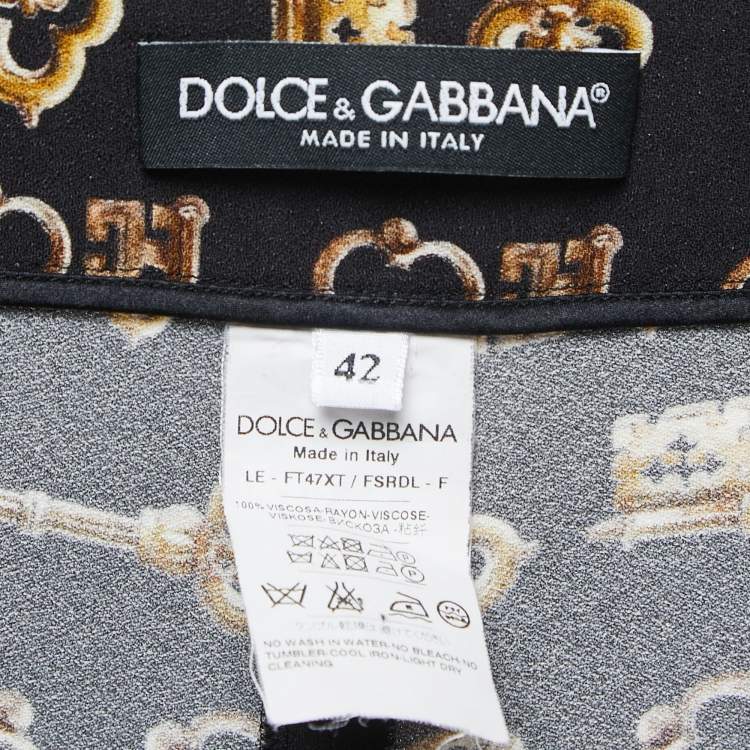 Pre Owned Dolce & Gabbana Black Key Print Crepe Slim Fit Pants M