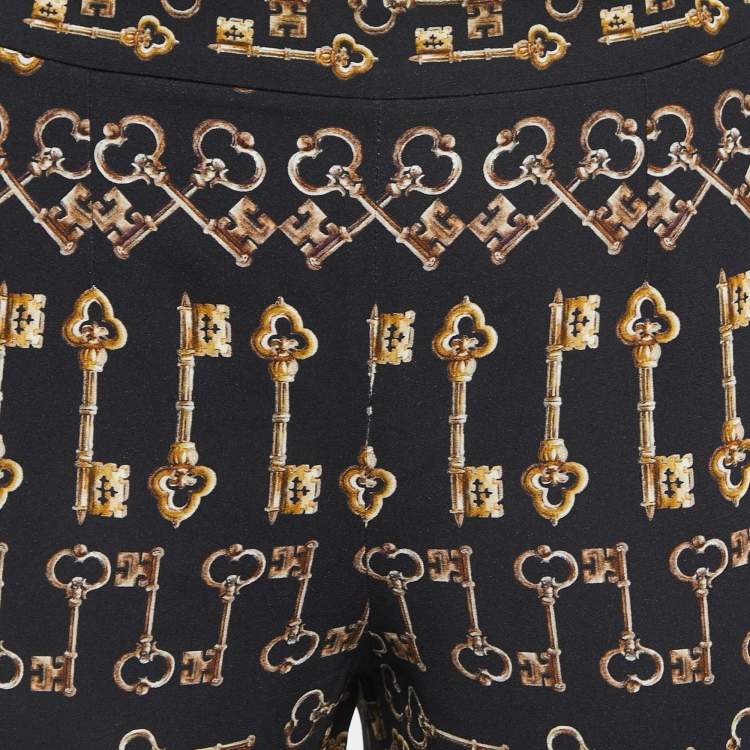 Pre Owned Dolce & Gabbana Black Key Print Crepe Slim Fit Pants M