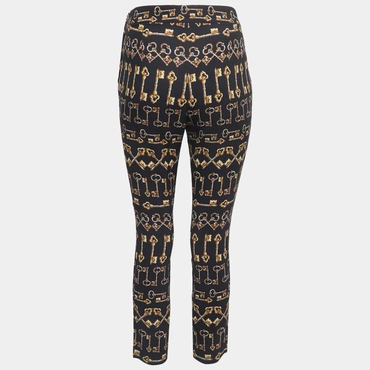 Pre Owned Dolce & Gabbana Black Key Print Crepe Slim Fit Pants M