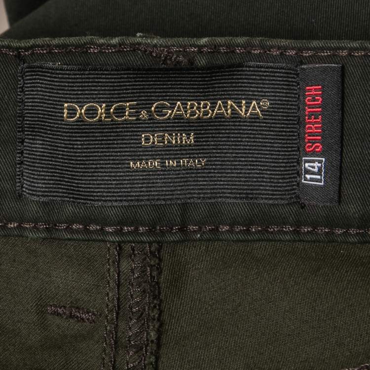Pre Owned Dolce & Gabbana Dark Green Cotton 14 Stretch Trousers M
