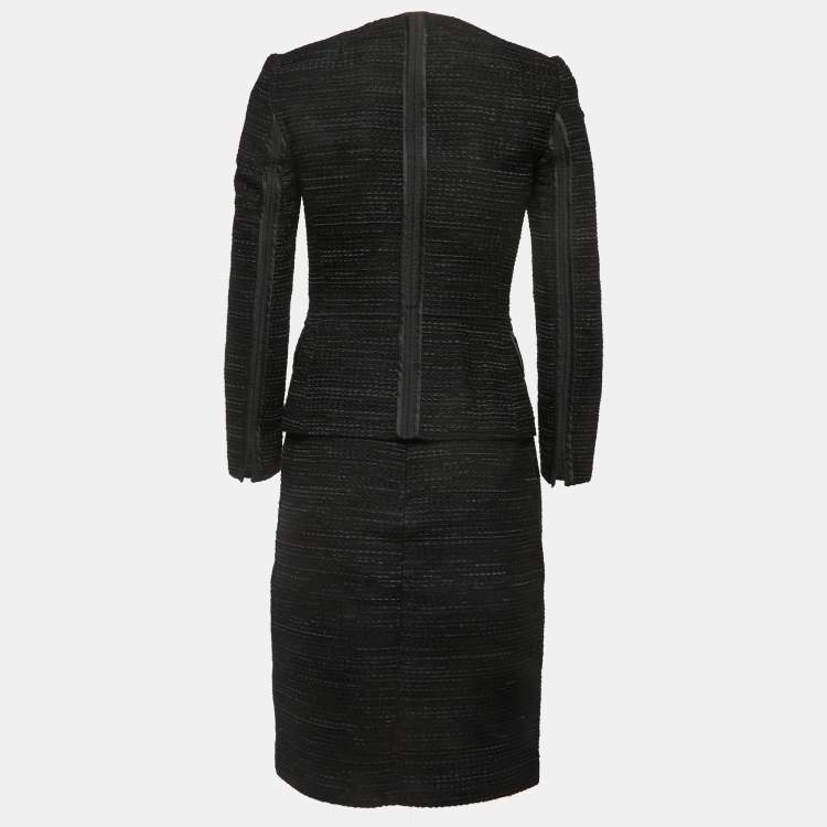 Pre Owned Dolce & Gabbana Black Textured Cotton Blend Skirt Suit S
