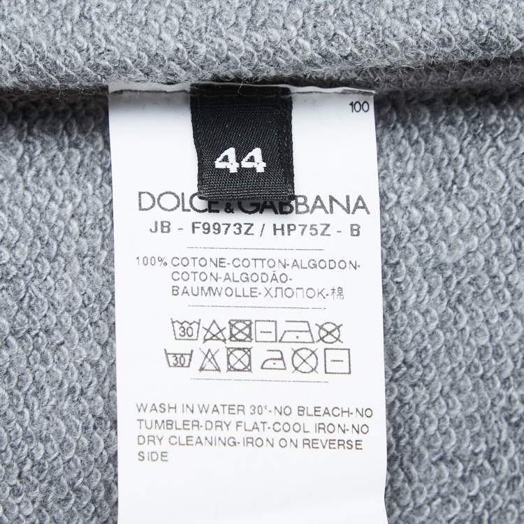 Pre Owned Dolce & Gabbana Grey Logo Print Cotton Embroidered Patch Crew Neck Sweatshirt M