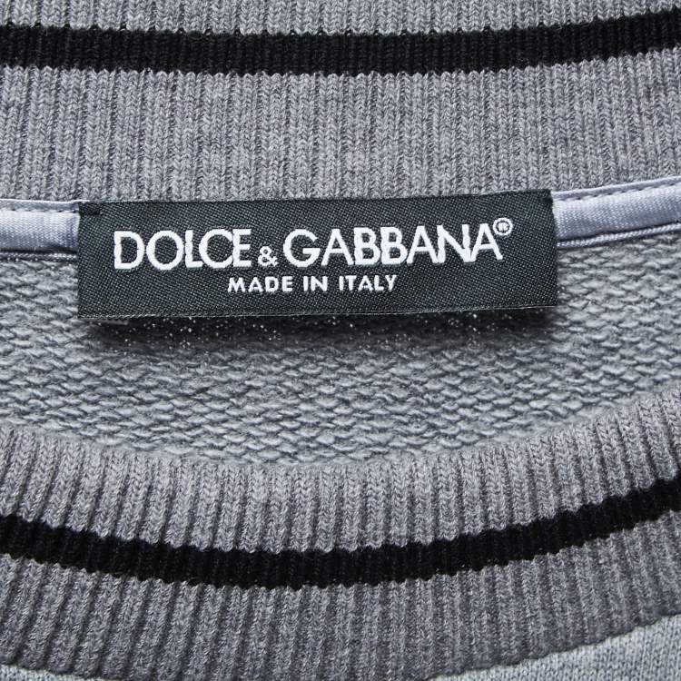 Pre Owned Dolce & Gabbana Grey Logo Print Cotton Embroidered Patch Crew Neck Sweatshirt M