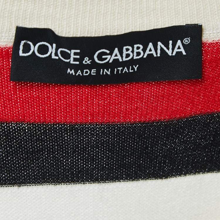 Pre Owned Dolce & Gabbana Cream Striped Knit Sleeveless Top M