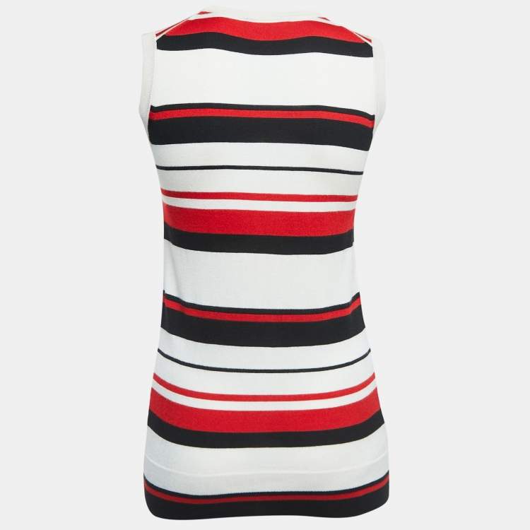 Pre Owned Dolce & Gabbana Cream Striped Knit Sleeveless Top M