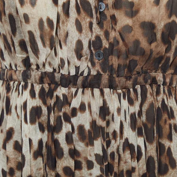 Pre Owned Dolce & Gabbana Brown Animal Printed Silk Pleated Dress S