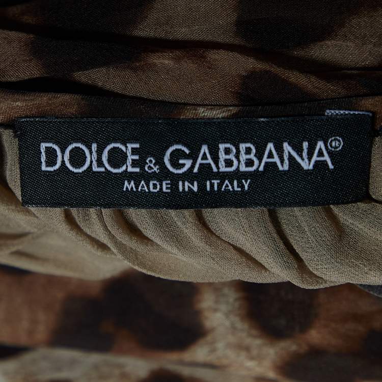 Pre Owned Dolce & Gabbana Brown Animal Printed Silk Pleated Dress S