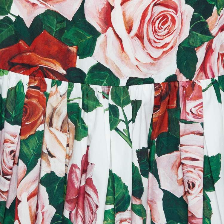 Pre Owned Dolce & Gabbana White Roses Printed Cotton Skirt S