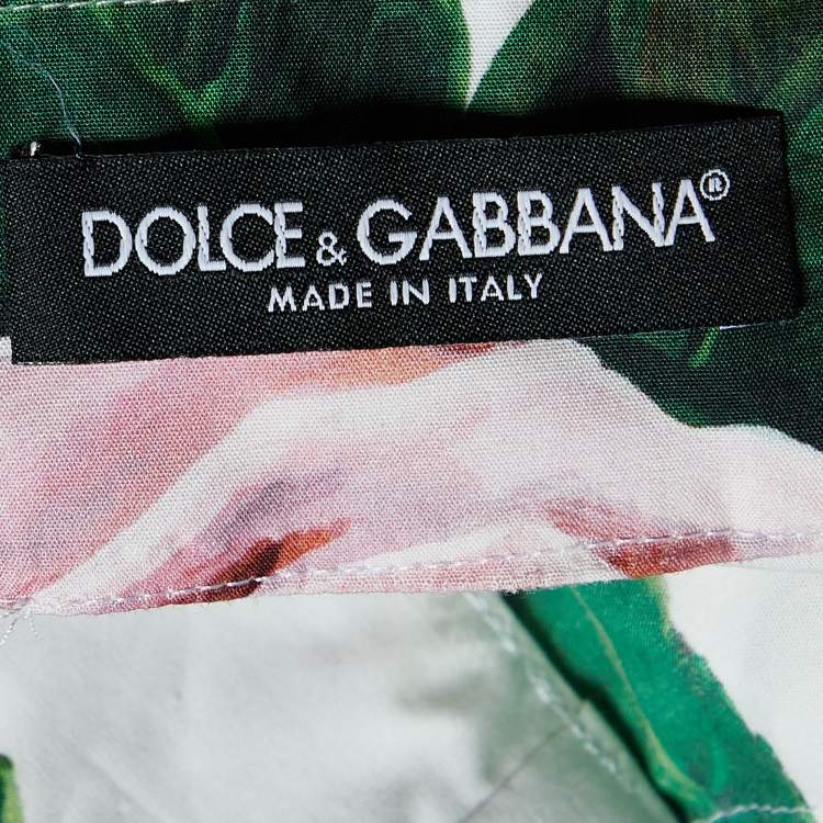 Pre Owned Dolce & Gabbana White Roses Printed Cotton Skirt S
