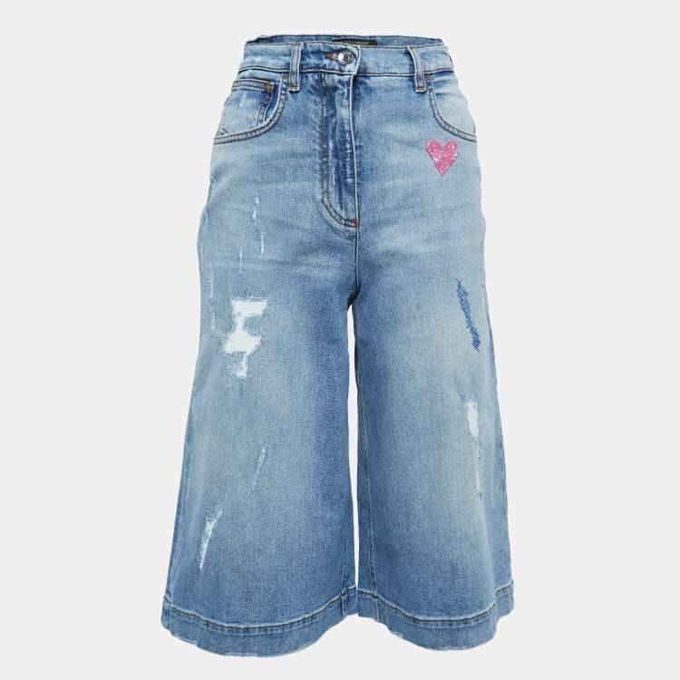 Pre Owned Dolce & Gabbana Blue Denim High Waist Cropped Jeans S Waist 25"