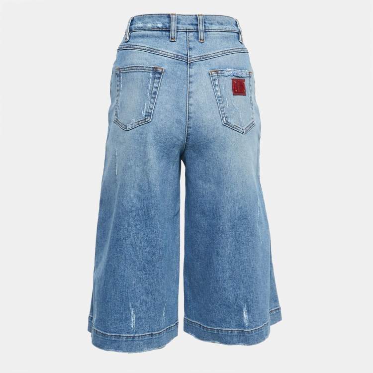 Pre Owned Dolce & Gabbana Blue Denim High Waist Cropped Jeans S Waist 25"