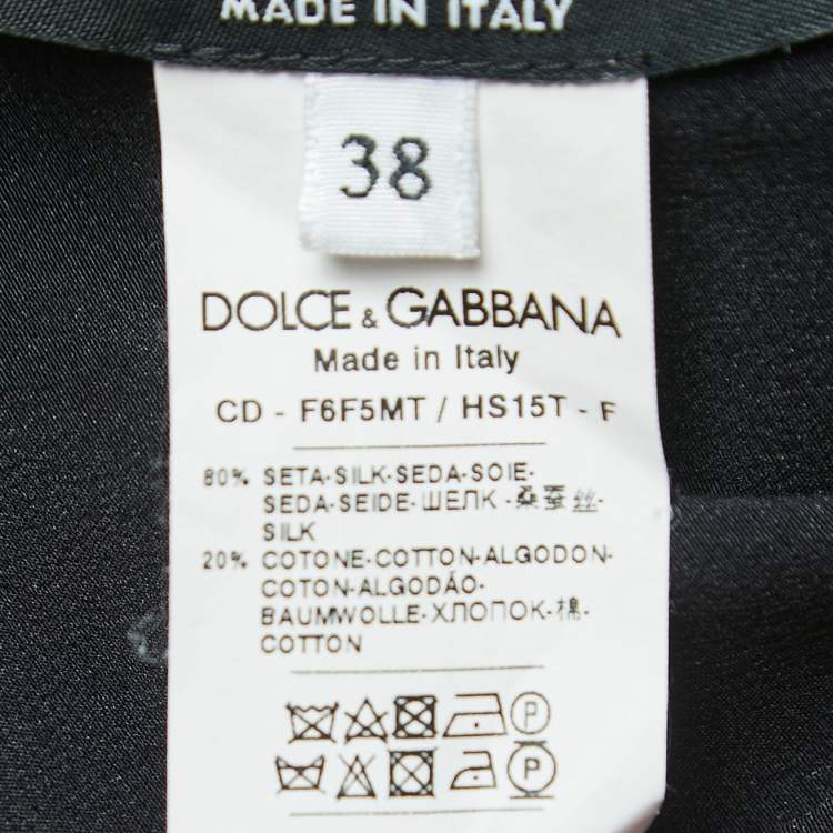 Pre Owned Dolce & Gabbana Black Polka Dotted Silk Blend Velvet Trim Pleated Midi Dress S