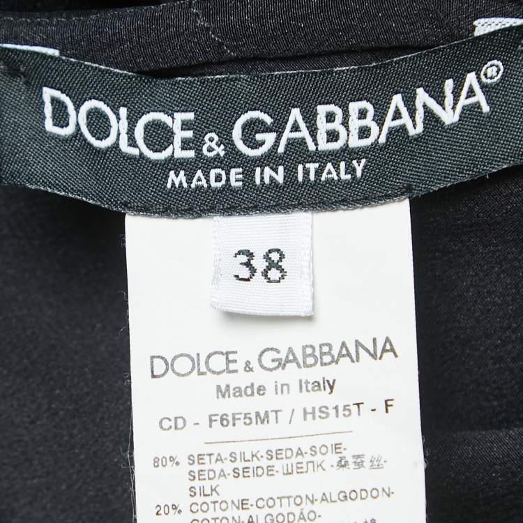 Pre Owned Dolce & Gabbana Black Polka Dotted Silk Blend Velvet Trim Pleated Midi Dress S