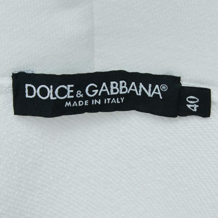 Pre Owned Dolce & Gabbana White Logo Print Cotton Hooded Sweatshirt S