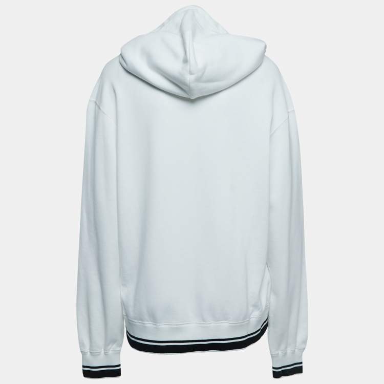Pre Owned Dolce & Gabbana White Logo Print Cotton Hooded Sweatshirt S