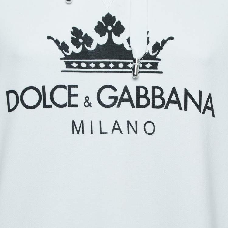 Pre Owned Dolce & Gabbana White Logo Print Cotton Hooded Sweatshirt S