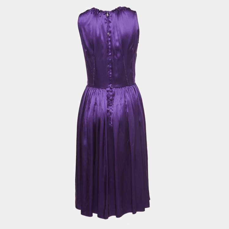 Pre Owned Dolce & Gabbana Purple Silk Gathered Sleeveless Short Dress M