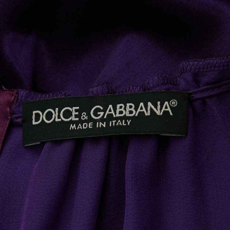 Pre Owned Dolce & Gabbana Purple Silk Gathered Sleeveless Short Dress M