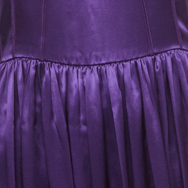 Pre Owned Dolce & Gabbana Purple Silk Gathered Sleeveless Short Dress M